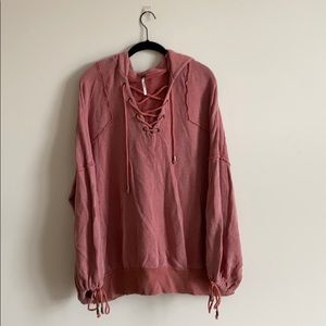 Free People Rose Tie Neck Sweatshirt Hoodie